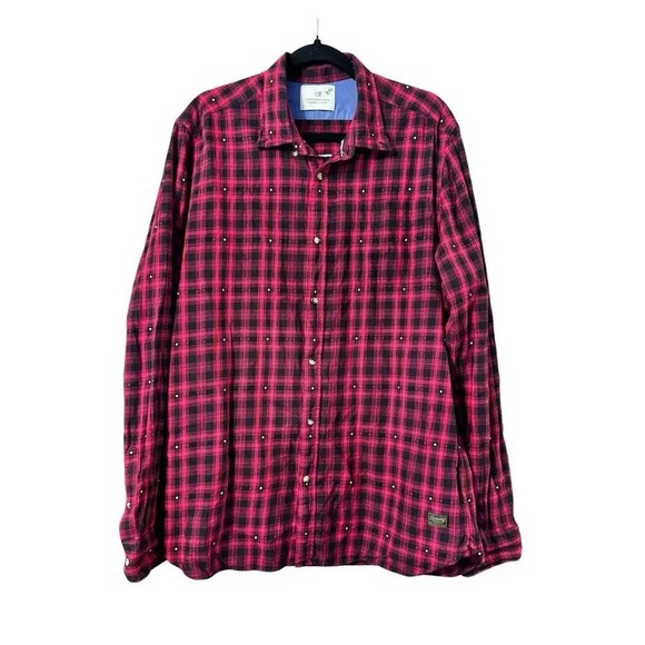 Scotch Soda Men's Red Black Plaid Long Sleeve Button Up Shirt Size XL - Picture 2 of 10